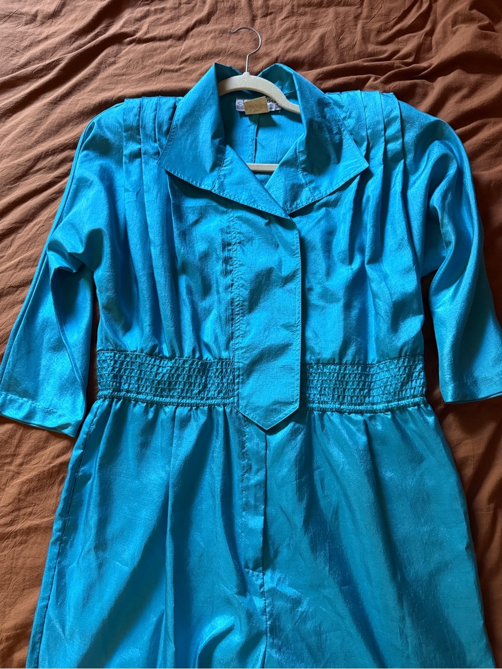 Vintage 80s style Joan Walter’s Women's Turquoise jumpsuit with Smocked Waist